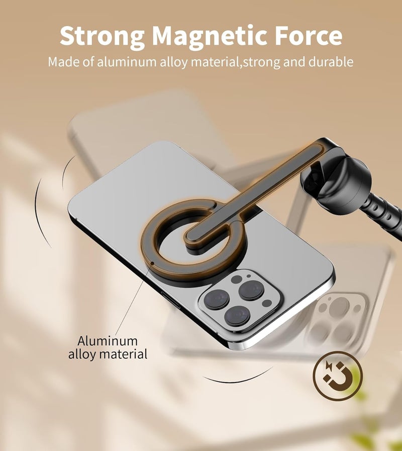 TONEOF 68" Magnetic Selfie Stick Tripod with Aluminum Strong Magnetic Holder for Magsafe, 360° Rotatable Travel Phone Tripod Stand with Metal Ring & Rechargeable Remote for iPhone/Android（Black） - Image 3